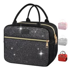 BLACK GLITTER LUNCH BAG