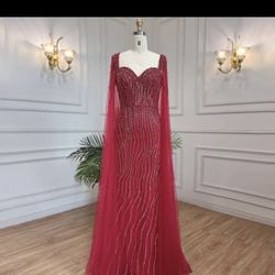 Arabic Mermaid Dress Elegant Cape Sleeves 