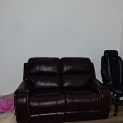 Reclining Leather Loveseat Electric With USB Port On Both Sides