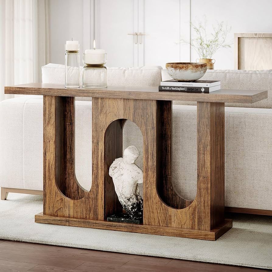 Entryway Table, 55" Farmhouse Console Table with Storage, Romanesque Sofa Table for Entryway, Living Room, Foyer, Vintage Brown
