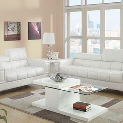 White Faux Leather Sofa And Love Seat Set 