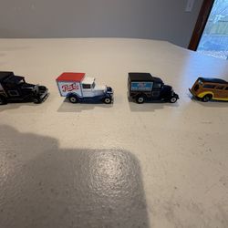 Lot of 4 Vtg  1979  hot wheels diecast  matchbox superfast model A Ford Pepsi-Cola delivery truck speed shop rice crispy cereal &  1940s Woody yellow 