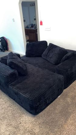 Black Corduroy Oversized Sectional Sofa