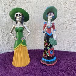 Dia De Los Muertos Sugar Skull Festive Catrina Skeleton Lady Figurines