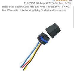 119-7493 80 Amp SPDT 5-Pin Trim & Tilt Relay Plug Socket Cook Mfg Set 7493 12V DC P/N 14 AWG Hot Wires with Interlocking Relay Socket and Harnesses