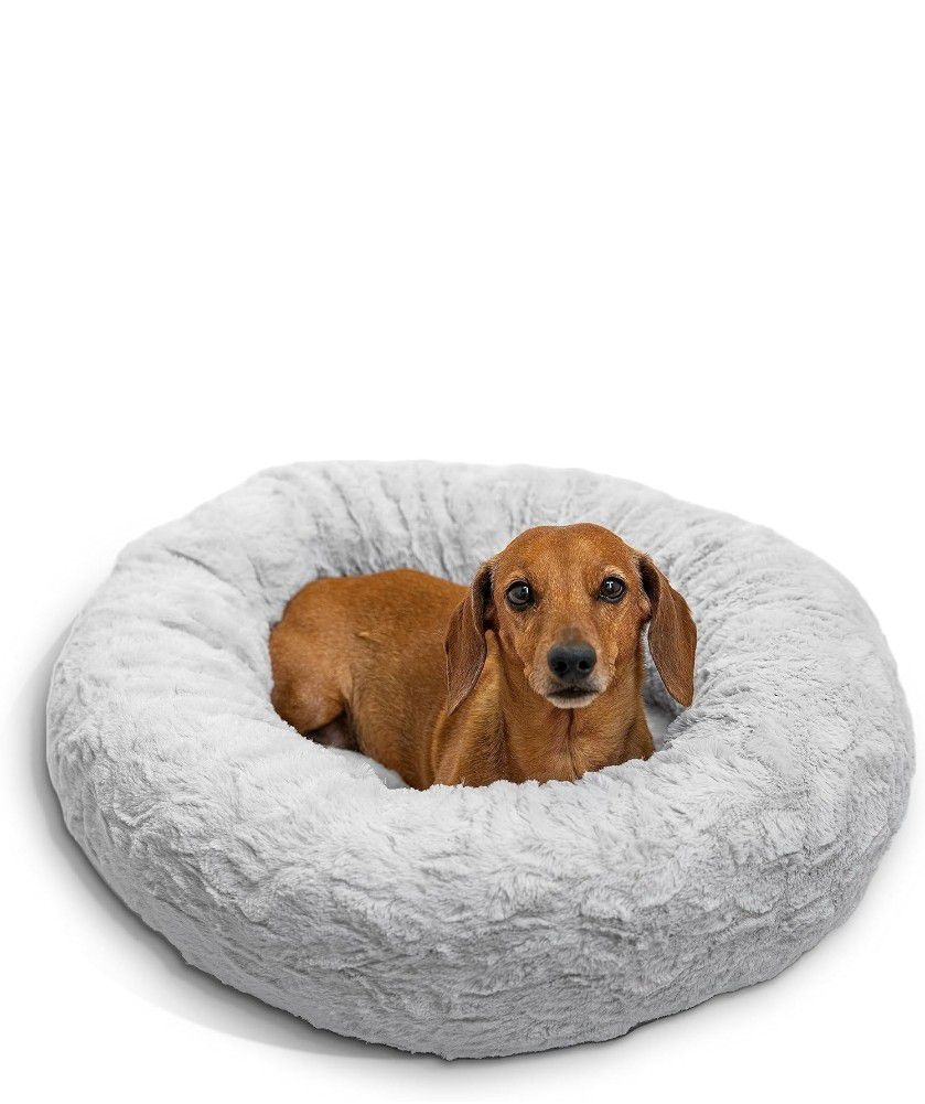 Friends by Sheri The Original Calming Donut Cat and Dog Bed in Lux Fur Gray, Small

