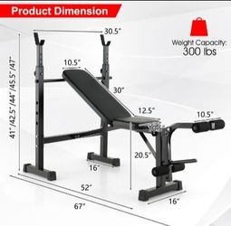 Adjustable Weight Bench and Barbell Rack Set with Weight Plate Post