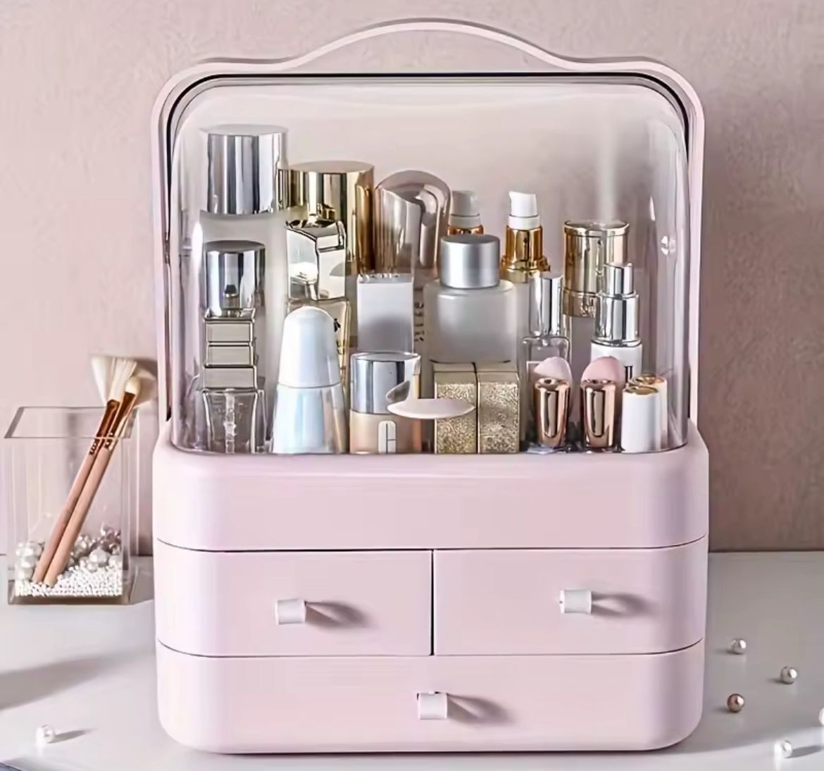 Cosmetics Receiving Box Dust-Proof Desktop Makeup Organizer with Drawer for Skin Care Products Household Storage Box Shelf