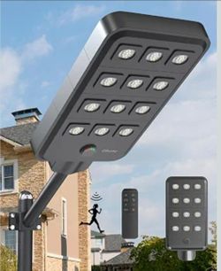 12600W Solar Street Lights Outdoor, Ultra High-Power Commercial Street Dusk to Dawn Flood Light with Motion Sensor, IP67 Waterproof Security Lighting