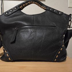 Womens Large Black Leather Handbag Shoulder Bag NWOT 