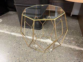 Gold Geometric Wire Glass Top End Table