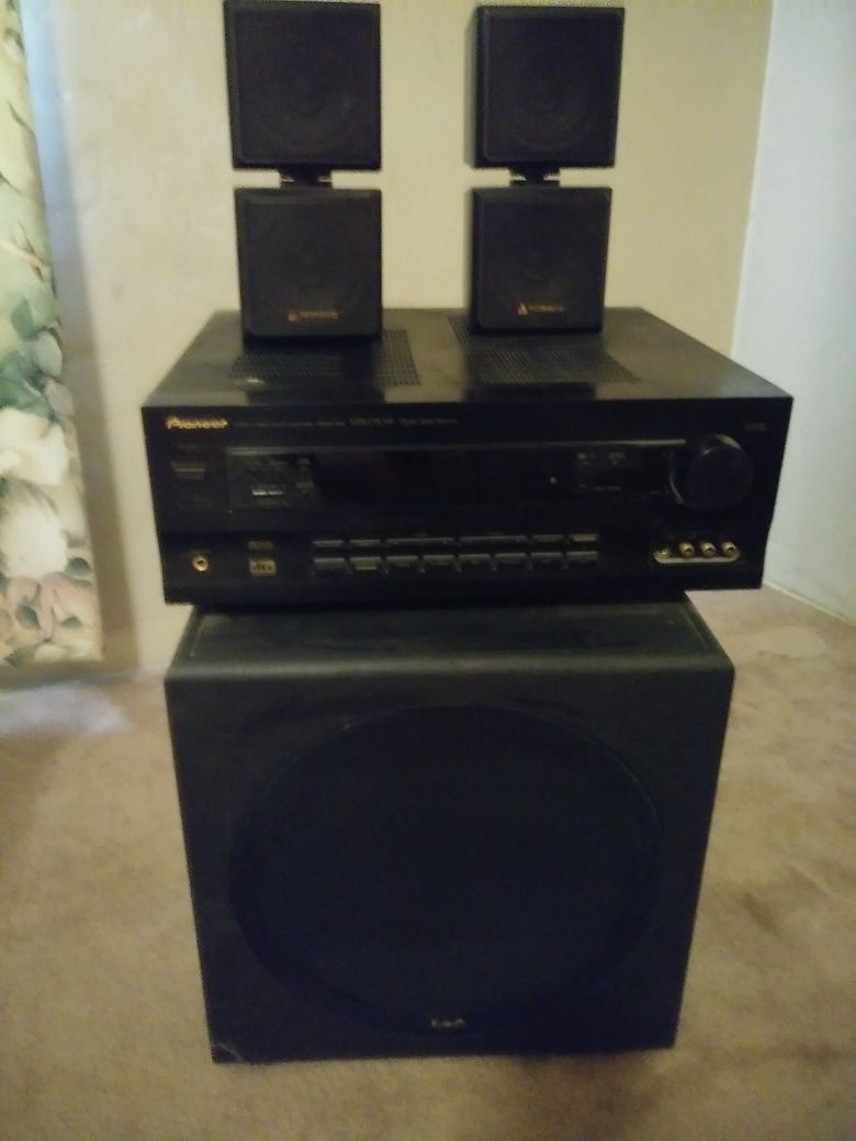 KLH Amplified Subwoofer system, Pioneer audio video multi-channel receiver & 2 acoustic speakers