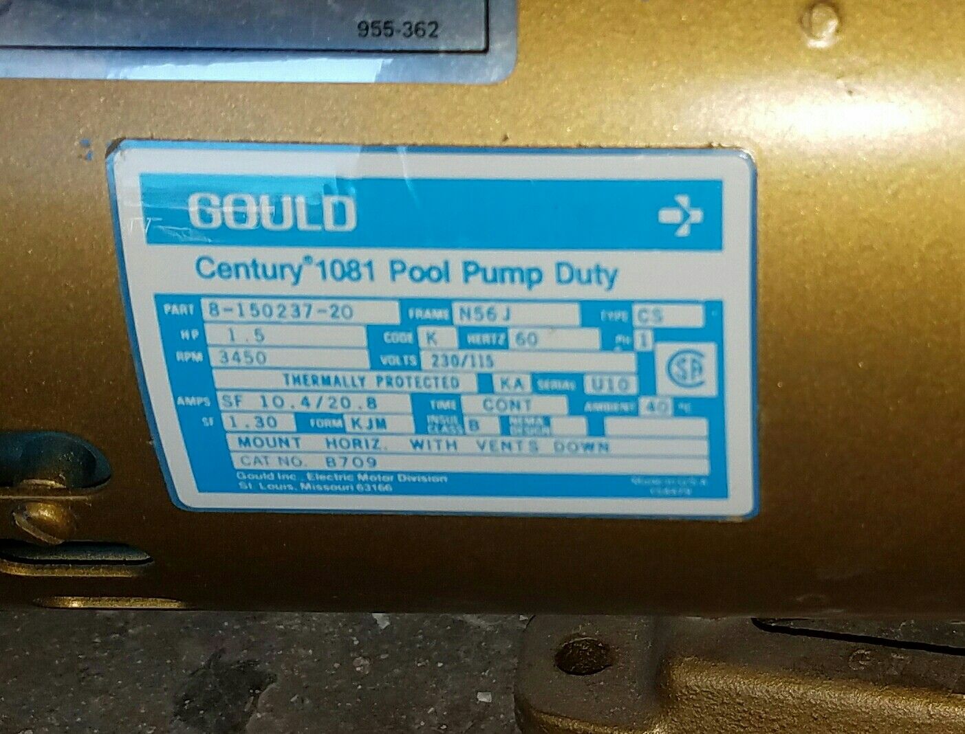 GOULD 1.5hp 3450rpm Pool & Spa Pump Motor by Jacuzzi