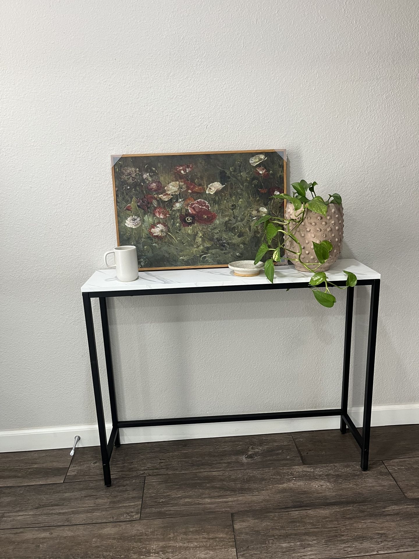 Console Table for Entryway Faux Marble White Black Narrow Table