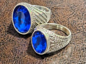 Couples Rings Blue Simulated Stone Silver Plated Size: 10/9