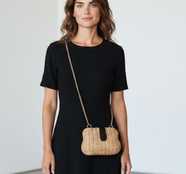 A New Day Clam Shell Ratan Crossbody purse clutch