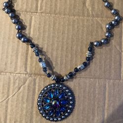  Dark gray, silver and black beaded necklace