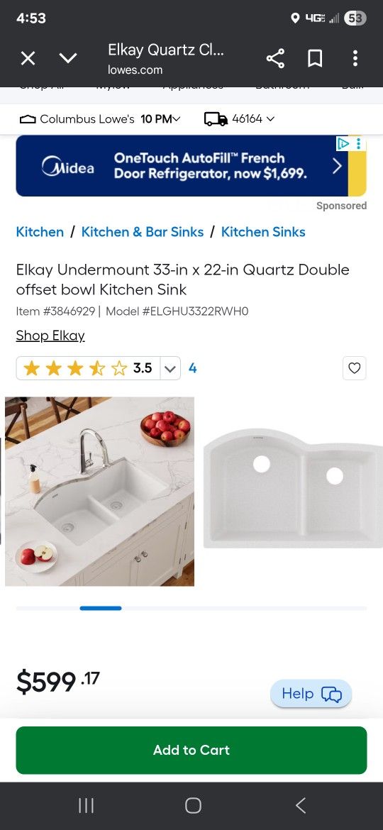 Elkay Undermount 33-in x 22-in Quartz Double offset bowl Kitchen Sink