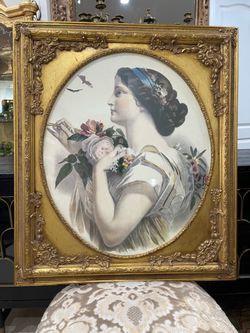 Gorgeous Ornate Victorian  Portrait of Women with Flower in a Gold Frame🌷