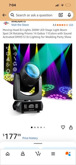 Moving Head DJ Lights 200W LED Stage Light Beam Spot 24 Rotating Prisms 14 Gobos 11Colors with Sound Activated DMX512 DJ Lighting for Wedding Party Sh