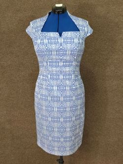 Adrianna Papell Blue Silver Floral Jacquard Cocktail Dress Women’s 8