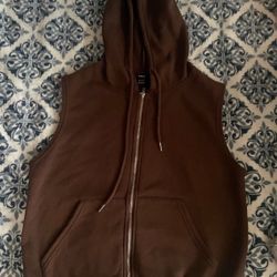 Brown Sleeveless Hoodie Jacket 