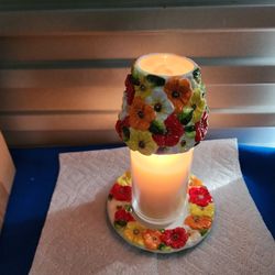 VINTAGE NEW  HOMCO Home  Interiors Ceramic Floral Candle Topper & Dish 2 PIECES