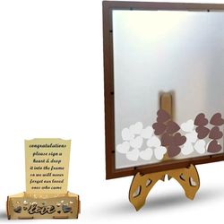 Wedding Guest Book Alternative with 80 pcs of Hearts and Heart Storage Box Brown Frame Elegant Wedding Guest Book for Party Bridal Shower Reception 