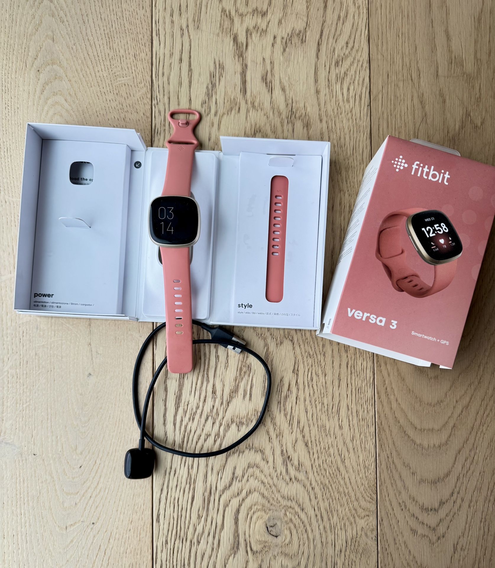 Fitbit Versa 3 Smartwatch - Pink Clay/Soft Gold