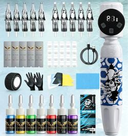 New Cordless Tattoo Machine All-In-One Kit with ink, gloves etc