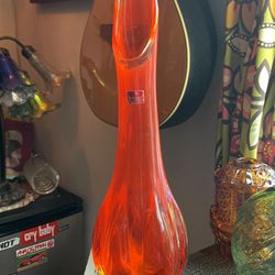 Viking Chunky Mid Century Modern Era Orange and Amberina Swung Vase,1960s