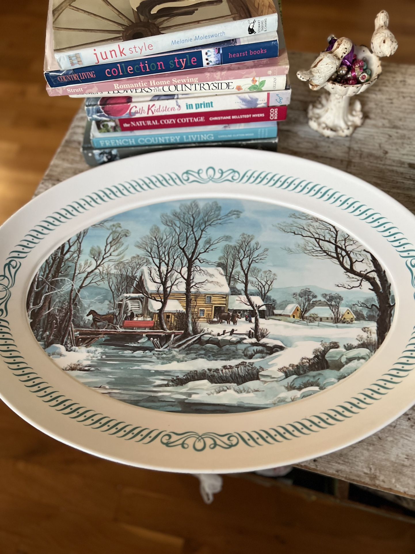 Vintage MCM Brookpark Melamine Serving Platter Tray | Currier & Ives | Winter | Horse | Farmhouse