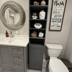 GLACER 72” Tall Storage Cabinet, Bathroom Floor Cabinet with Adjustable Shelves, Space Saving Narrow Storage Cabinet with Open Compartment & Storage S