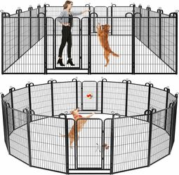 2436i $160 Dog Playpen Outdoor 16 Piece Panels Heavy Duty Dog Fence 47" Anti-Rust with Doors Portable for RV Camping Yard, Total 36FT, 103 Sq.ft, Sno
