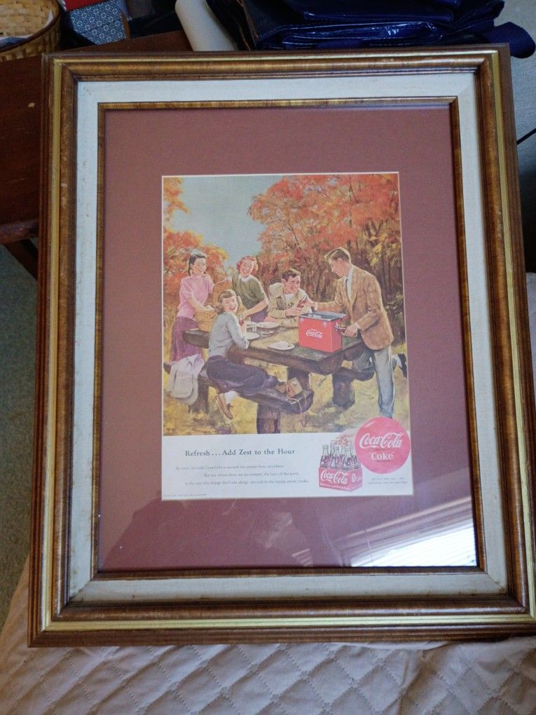 Antique Framed Coca Cola Add
