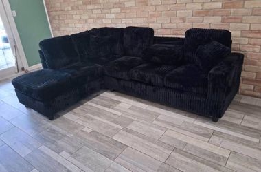 (NEW IN BOX) Black Cord Sectional With Cup Holder -FINANCE AVAILABLE