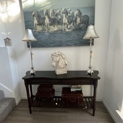 Console Picture And Lamps Also Statue