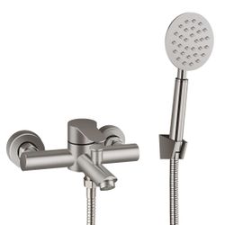 Aolemi Brushed Nickel Bathtub Faucet Wall Mount Only Tub Filler with Handheld Sprayer 6 Inch Centre Single Handle Shower Mixer Taps SUS304 Stainless S