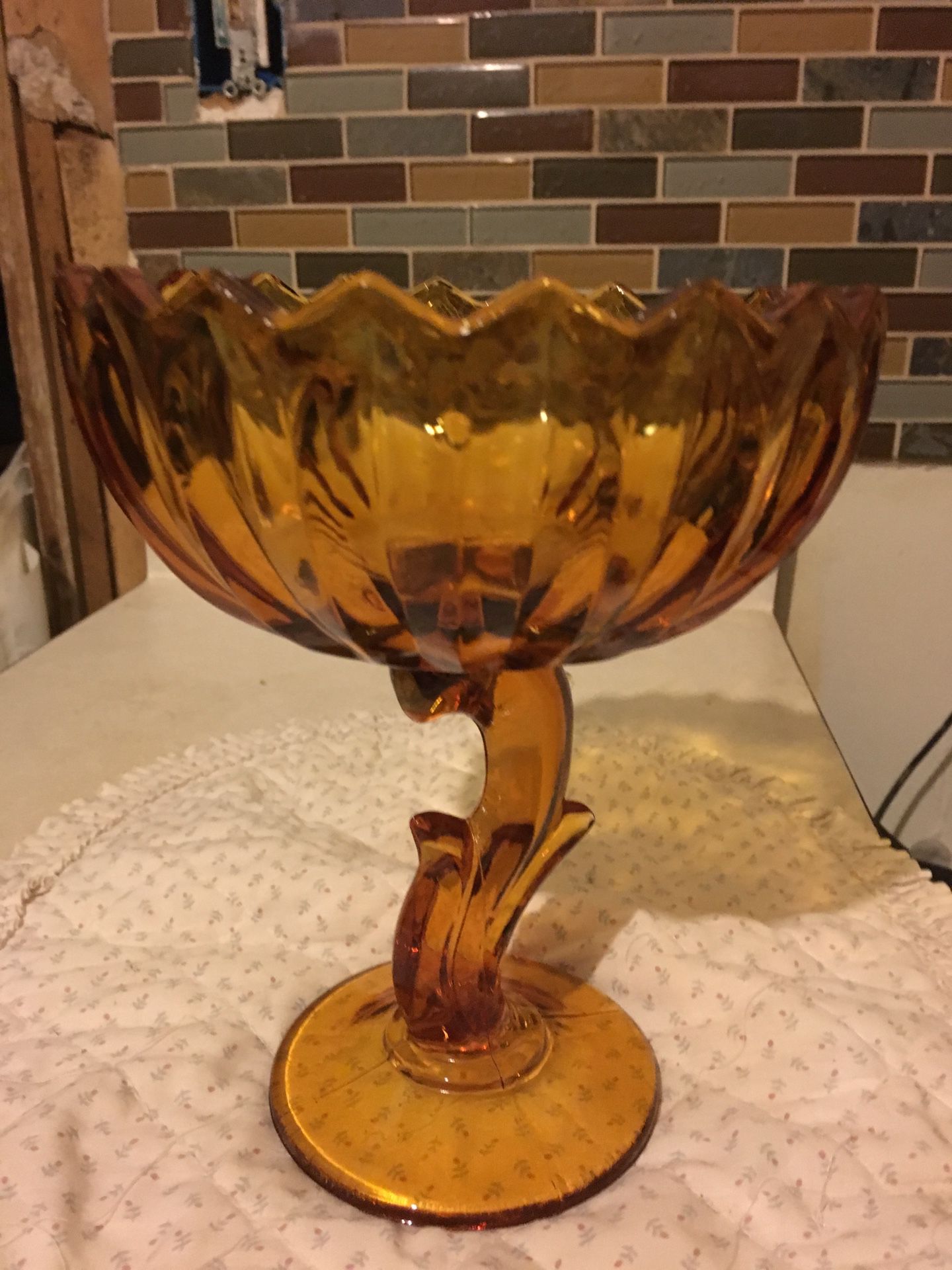 Amber pressed glass pedestal vase/bowl