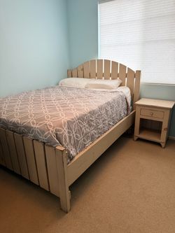 Bed Frame, Night Stand, Mattress, Topper & Protector Set