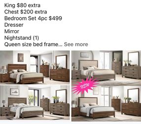 4- Pc Bedroom set Dresser,Mirror  Nightstand (1) Queen size bed frame  Not including Mattress and Box Sp