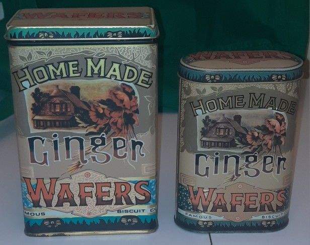 Vintage Daher Long Island Collectible Ginger Wafers Tins. Famous Biscuit Co.