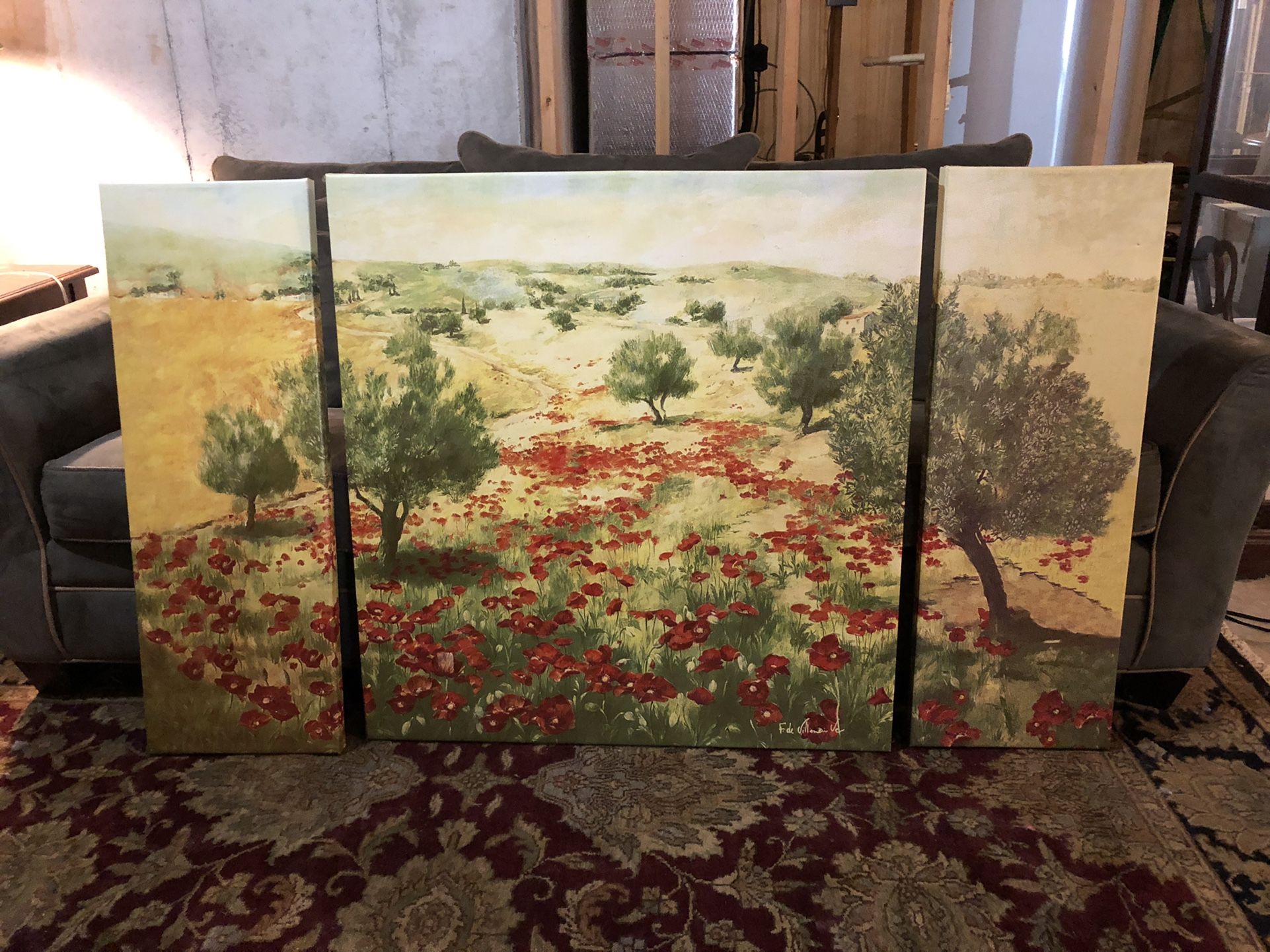 Fabrice de Villeneuve "Poppy Triptych Trio" Giclée’. Set of 3