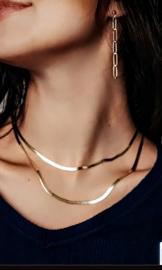 Long Sterling Silver Herringbone Necklace 