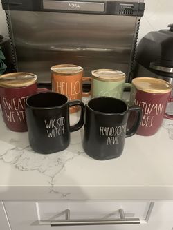 Rae Dunn thanksgiving and Halloween mugs