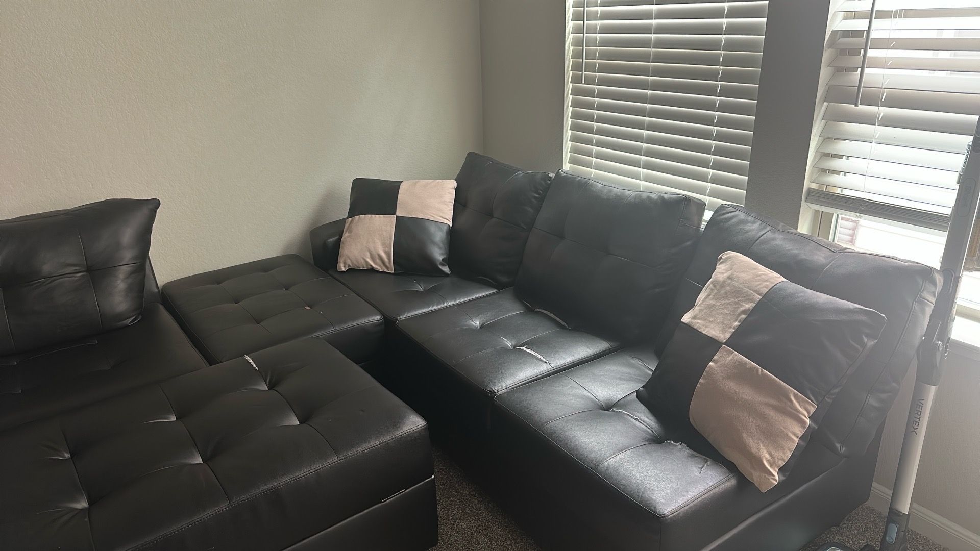 Black leather sectional