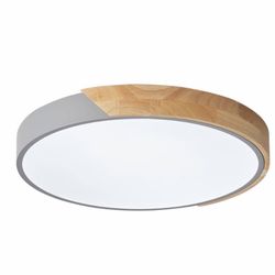 NEW! 2 LIGHTS + REMOTES! 12” Grey Circle LED Flush Mount Light Fixture Modern Ceiling, wood accent