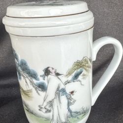 Snow White China ORIENTAL Tea Cup With Infuser & Lid 3 PIECE Vintage