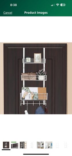 Over The Door Basket Organizer with 3 Mesh Baskets and 5 Hooks Heavy Duty Pantry Door Organizer Back of Door Storage Rack for Bathroom, Kitchen, Offic