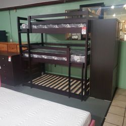 Cappuccino Triple Twin Bunkbed Frame only